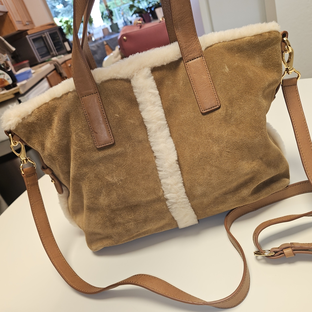 UGG Shearling & Leather Tote Bag Brown and Cream Tote